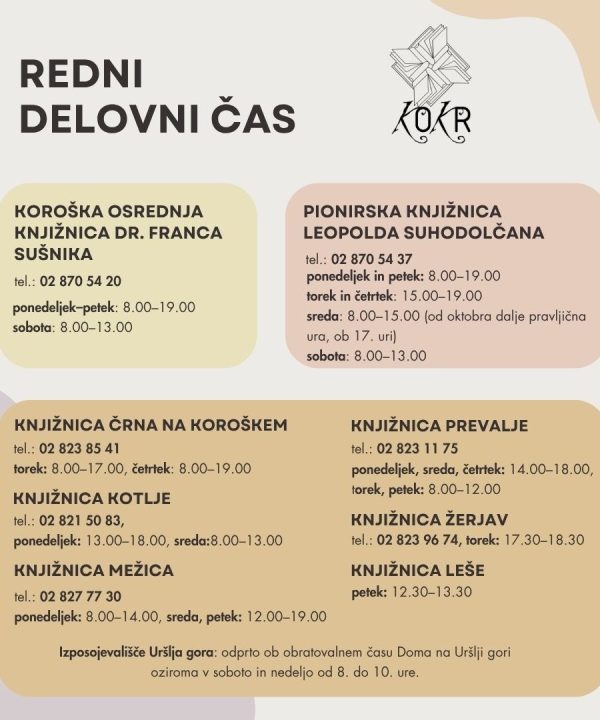 REDNI DELOVNI ČAS KNJIŽNICE